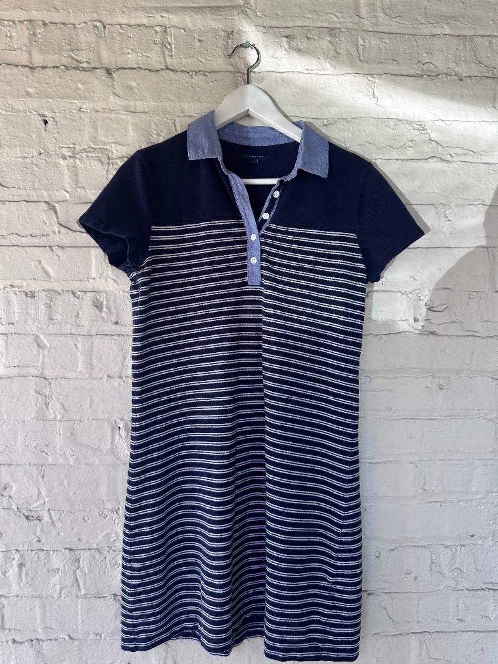 Tommy Hilfiger White Button Stripe Short Sleeve Polo Dress